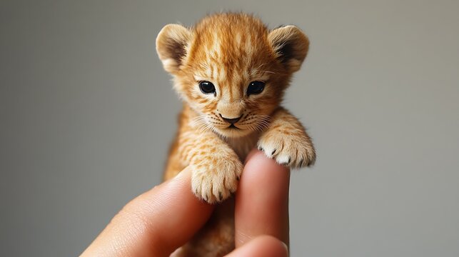 Baby tiger held in hand 