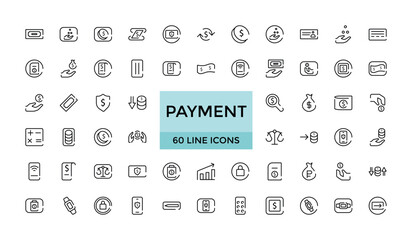 Payment icon set. finance and Business payment collection with money, banking, cash and transaction Line symbol.