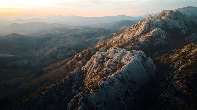 A stunning drone shot of a rugged mountain range. Ideal for inspirational quotes or nature-related content.