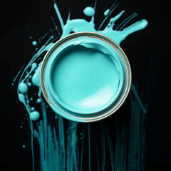 Can of turquoise paint.