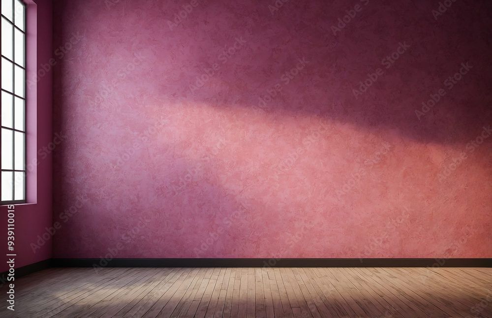 Poster empty studio room with floor and wall backdrop copy space with window shades