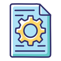Document optimization icon. A symbolic icon illustrating the concept of enhancing document content, showcasing a gear signifying improvement and refinement.