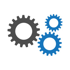 Gear wheel abstract vector set. Collection of different blue and grey cogwheels isolated on white. Doodle style gear mechanism. New business idea, teamwork, progress, technology concept.