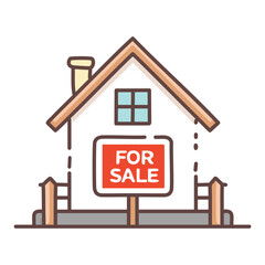 House for sale icon. A simple illustration of a house with a for sale sign in front of it. Perfect for real estate and property related themes.