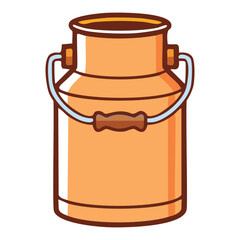 Classic milk pail illustration. Colorful vector graphic of an orange metal milk pail, ideal for farm, agriculture, or dairy-related themes.