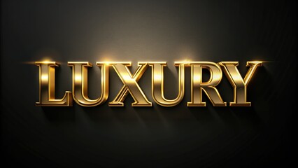 Elegant 3D gold font letters "LUXURY"embossed on a black background, shining bright with subtle gradient effects, conveying opulence and sophistication.