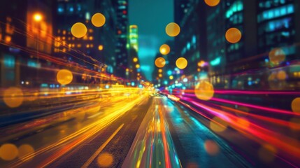 Obraz premium Abstract Cityscape with Blurry Lights and Streaks of Motion