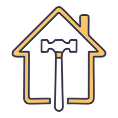 Home repair hammer icon illustration. Simple icon depicting a hammer inside a house, representing home repair, construction, or renovation.