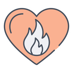 Heart with fire icon. Colorful illustration of a heart with a flame inside.  Perfect for social media, websites, and apps.