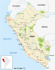 Obraz premium Peru road and national park map