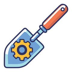 Gear trowel illustration. Colorful icon of a trowel with a gear on it.  The image symbolizes the idea of construction and development.