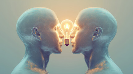  Two heads with a light bulb between them