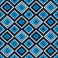 Seamless pattern with blue watercolor rhombus. Abstract geometric background. Vector illustration