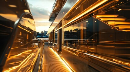 Golden Yacht Deck with Sunset Reflections