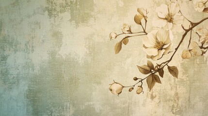 Vintage-style wallpaper with delicate floral designs in muted pastel colors, evoking a sense of timeless elegance.