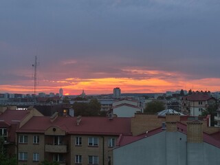 Obraz premium Sunset over the city in summer. Bialystok, Poland