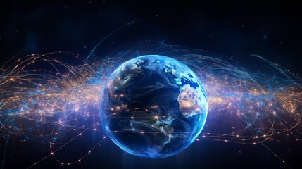 Magnetic lines of force surrounding Earth known as the magnetosphere. Neural network ai generated art