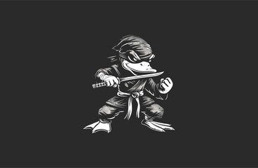 Fototapeta premium Duck samurai logo vector icon illustration.