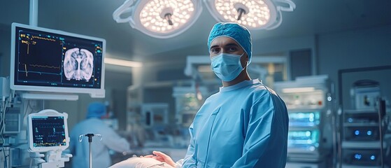 An orthopedist using advanced robotic technology to perform a precise hip arthroscopy in a state-of-the-art operating room