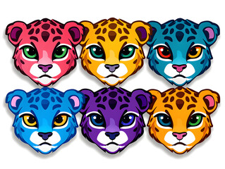 Fototapeta premium Jaguar head kawaii stickers with vibrant color