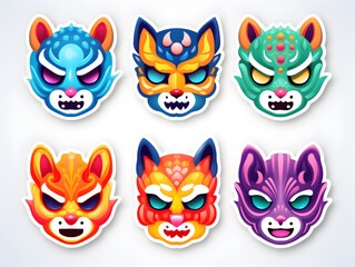 Kyokotsu Mask head kawaii stickers with vibrant color