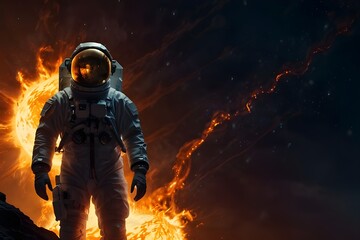 Describe the terrifying moment when a group of astronauts, on a mission to study the sun's core, discover a twisted, eldritch creature lurking in the fiery depths of the sun's surface.