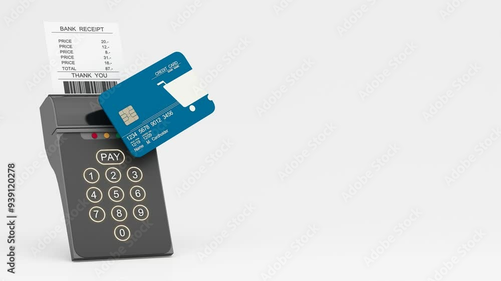 Poster credit card concept, debit card and cashless society and technology of payment with credit card mach