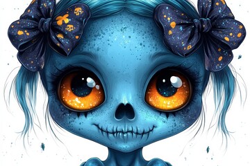 Cute cartoon sugarskull, halloween theme. Generative AI