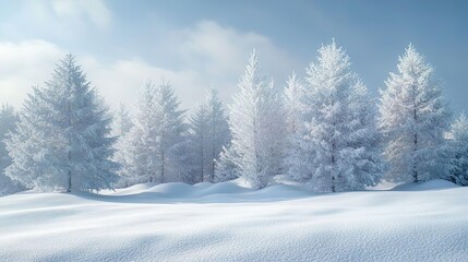 Obraz premium Calm winter setting with snow-covered trees captured in high-definition for peaceful and relaxing backgrounds