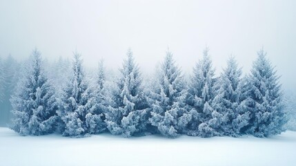 Naklejka premium Peaceful snow-covered trees in a winter landscape ideal for high-definition and serene calming wallpaper designs