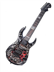 Obraz premium Futuristic Weapon-Inspired Electric Guitar Design, Tactical Music Instrument with Military Aesthetic, Detailed and Modern Fusion of Combat and Music Elements