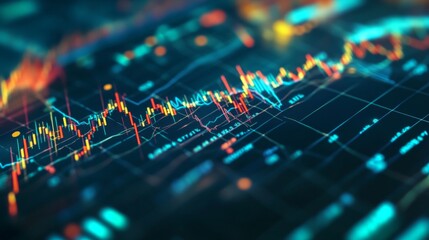 Detailed view of a financial graph showing stock price trends with colorful indicators and data points