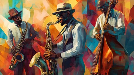 decorative painting of jazz musicians