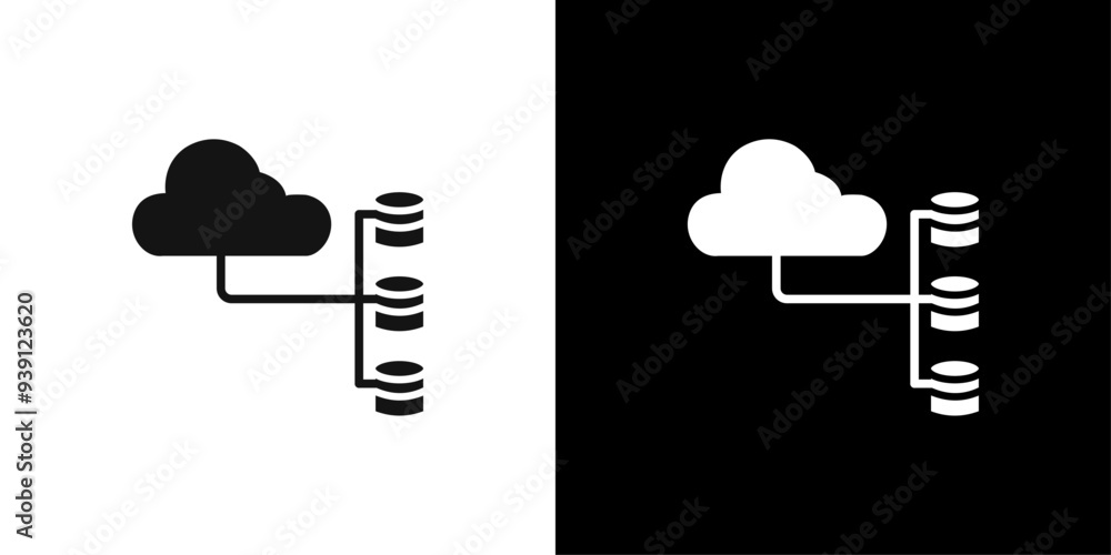 Poster cloud database icon flat vector set outline