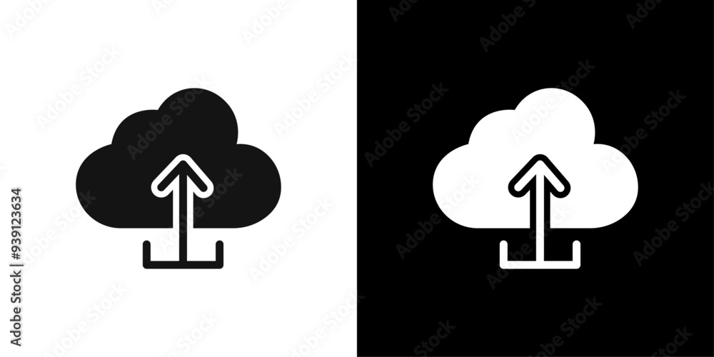 Poster cloud upload icon flat vector set outline