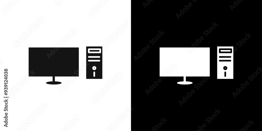Poster desktop computer icon flat vector set outline