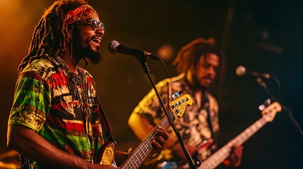 photo of a reggae band singer on stage