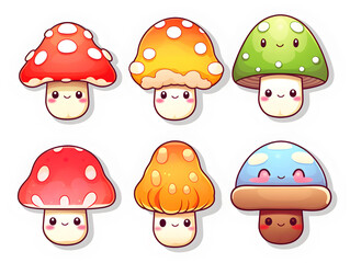 Mushroom kawaii stickers with vibrant color