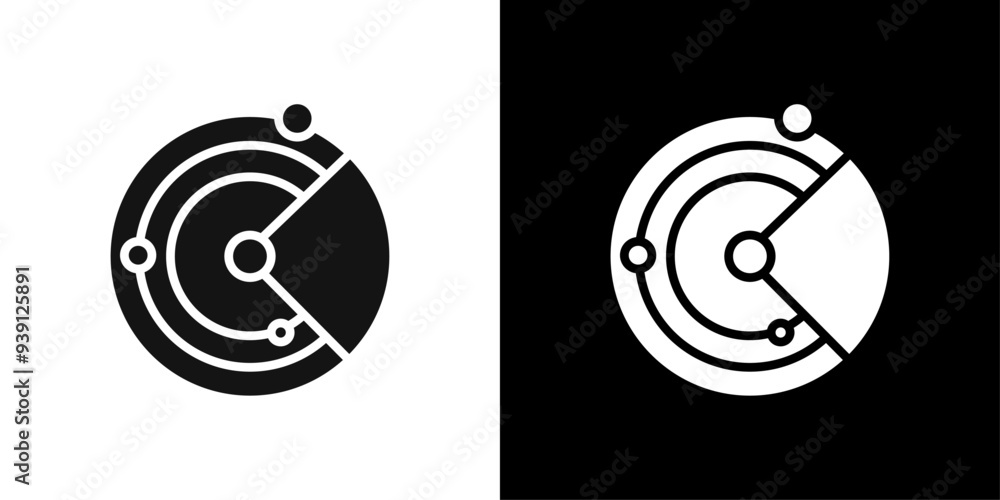Poster radar detection icon flat vector set outline