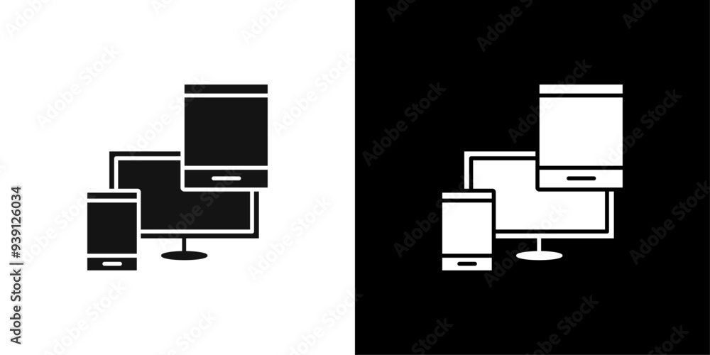 Poster responsive design icon flat vector set outline