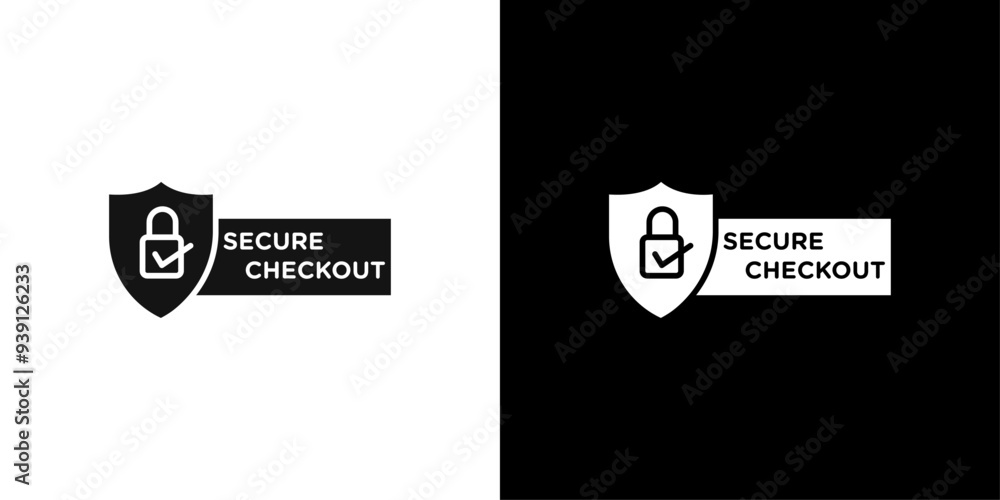 Poster secure checkout icon flat vector set outline