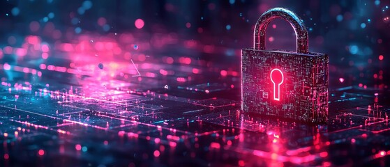 A closeup of a digital lock integrated with hacker security measures, symbolizing secure access and creative approaches to digital risk protection