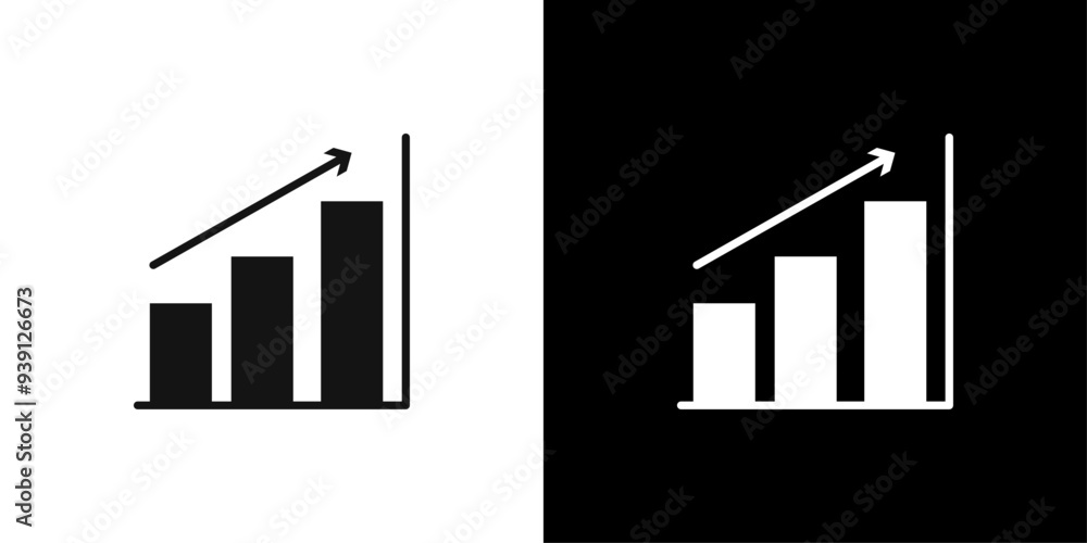 Poster statistic up icon flat vector set outline