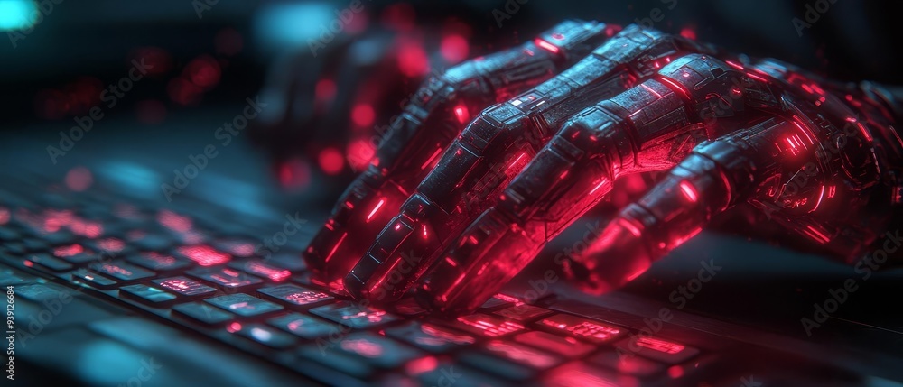 Poster a closeup of a hackers hands on a keyboard, with digital security protocols and creative risk protec