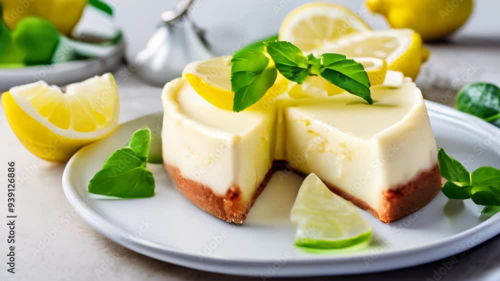 Wall mural  Deliciously fresh lemon cheesecake ready to be savored