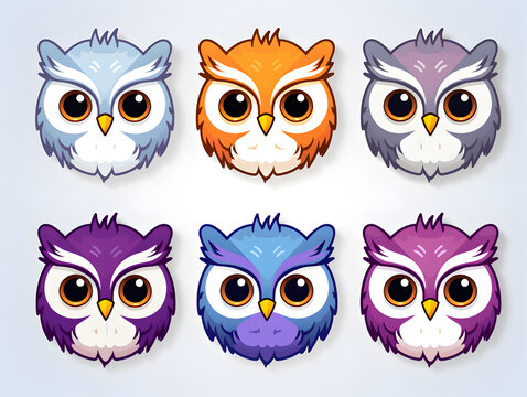 Naklejki Owl head kawaii stickers with vibrant color