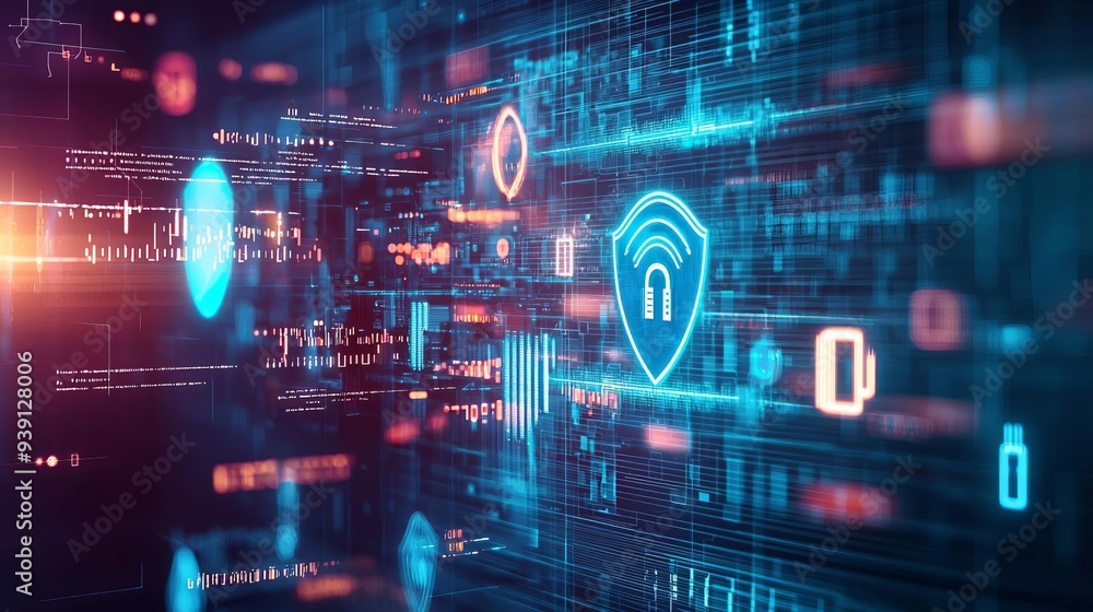 Aufkleber a digital interface displaying hacker security breaches, with creative strategies employed to protec