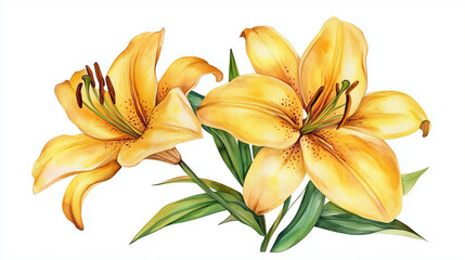 bouquet of yellow lilies, yellow lily isolated on white, floral background, yellow flowers