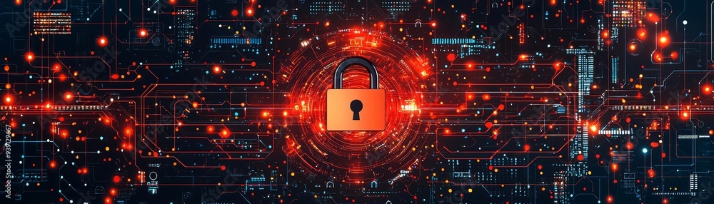 Poster a digital lock overlaying a hackers code, symbolizing the strength of advanced security measures and