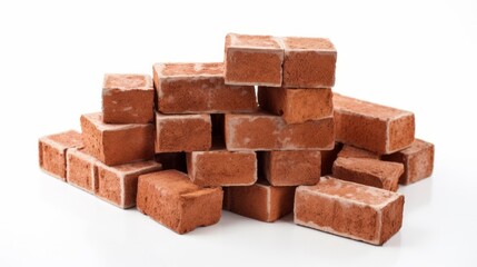 Obraz premium Red bricks are isolated on white background. Clay bricks used for construction. Neural network ai generated art